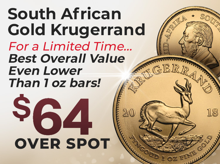 South African Gold Krugerrand Coin only 64 dollars over spot