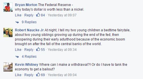 Facebook posts on the Federal Reserves new page that are all negative
